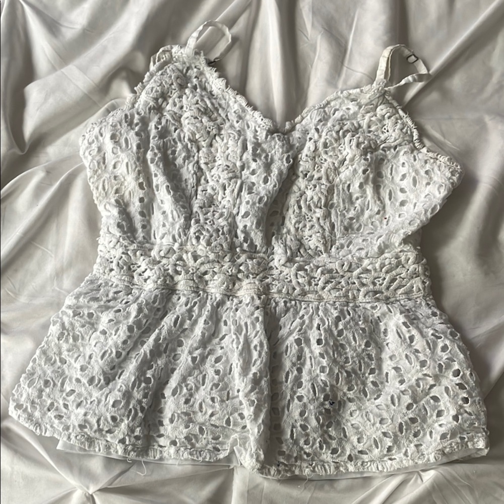 White Eyelet Lace Sleeveless Top